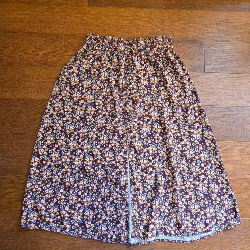 Premise Burgundy Floral Midi Skirt Women's Small